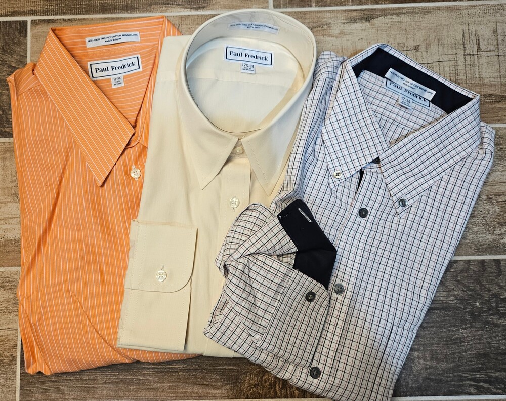 Lot of 3 NIP Paul Fredrick Dress Shirts 17 17.5 34 Slim Fit Cotton Non-Iron